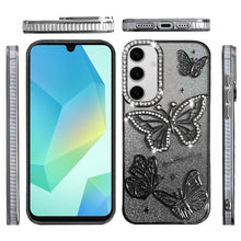 For Samsung A16 5G Case Bling Butterflies 3D Glitter Cover + Tempered Glass