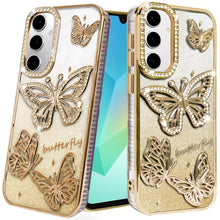 For Samsung A16 5G Case Bling Butterflies 3D Glitter Cover + Tempered Glass