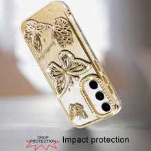 For Samsung A16 5G Case Bling Butterflies 3D Glitter Cover + Tempered Glass