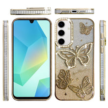 For Samsung A16 5G Case Bling Butterflies 3D Glitter Cover + Tempered Glass