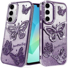 For Samsung A16 5G Case Bling Butterflies 3D Glitter Cover + Tempered Glass