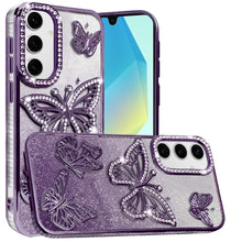 For Samsung A16 5G Case Bling Butterflies 3D Glitter Cover + Tempered Glass