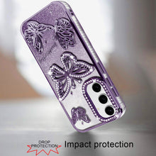 For Samsung A16 5G Case Bling Butterflies 3D Glitter Cover + Tempered Glass