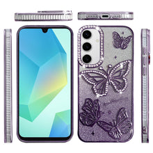 For Samsung A16 5G Case Bling Butterflies 3D Glitter Cover + Tempered Glass