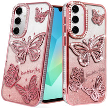 For Samsung A16 5G Case Bling Butterflies 3D Glitter Cover + Tempered Glass