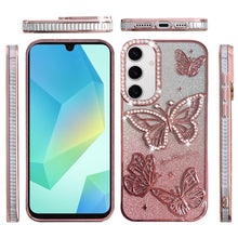 For Samsung A16 5G Case Bling Butterflies 3D Glitter Cover + Tempered Glass