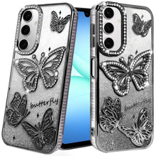 For Samsung A17 5G Case Bling Butterflies 3D Glitter Cover + Tempered Glass