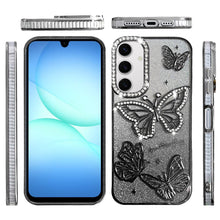 For Samsung A17 5G Case Bling Butterflies 3D Glitter Cover + Tempered Glass