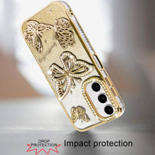 For Samsung A17 5G Case Bling Butterflies 3D Glitter Cover + Tempered Glass
