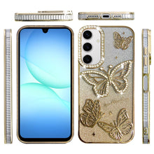 For Samsung A17 5G Case Bling Butterflies 3D Glitter Cover + Tempered Glass