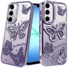 For Samsung A17 5G Case Bling Butterflies 3D Glitter Cover + Tempered Glass
