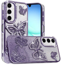 For Samsung A17 5G Case Bling Butterflies 3D Glitter Cover + Tempered Glass
