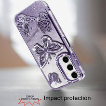 For Samsung A17 5G Case Bling Butterflies 3D Glitter Cover + Tempered Glass
