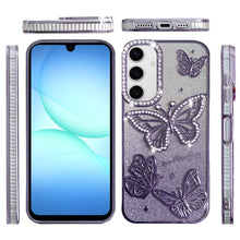 For Samsung A17 5G Case Bling Butterflies 3D Glitter Cover + Tempered Glass