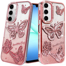 For Samsung A17 5G Case Bling Butterflies 3D Glitter Cover + Tempered Glass