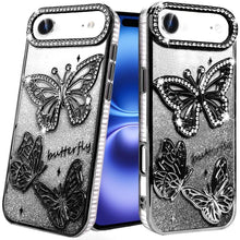 For iPhone Air Case Bling Butterflies 3D Glitter Phone Cover + Tempered Glass