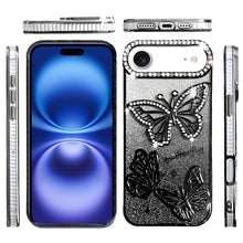 For iPhone Air Case Bling Butterflies 3D Glitter Phone Cover + Tempered Glass