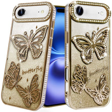 For iPhone Air Case Bling Butterflies 3D Glitter Phone Cover + Tempered Glass