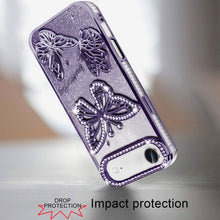 For iPhone Air Case Bling Butterflies 3D Glitter Phone Cover + Tempered Glass