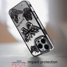 For iPhone 16 PRO MAX Case Bling Butterflies 3D Glitter Cover + Tempered Glass
