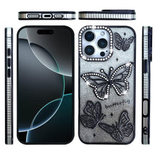 For iPhone 16 PRO MAX Case Bling Butterflies 3D Glitter Cover + Tempered Glass