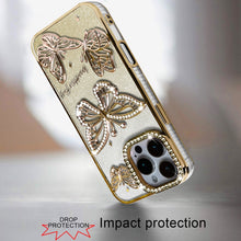 For iPhone 16 PRO MAX Case Bling Butterflies 3D Glitter Cover + Tempered Glass