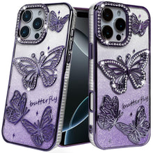 For iPhone 16 PRO MAX Case Bling Butterflies 3D Glitter Cover + Tempered Glass