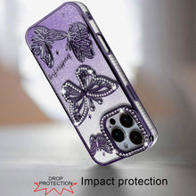 For iPhone 16 PRO MAX Case Bling Butterflies 3D Glitter Cover + Tempered Glass