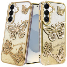 For Samsung S26+ Plus Case Bling Butterflies 3D Glitter Cover + Tempered Glass