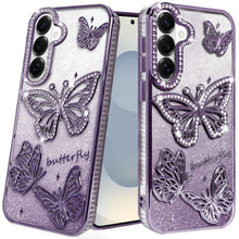 For Samsung S26+ Plus Case Bling Butterflies 3D Glitter Cover + Tempered Glass