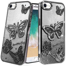 For iPhone 16e Case Bling Butterflies 3D Glitter Phone Cover + Tempered Glass