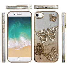 For iPhone 16e Case Bling Butterflies 3D Glitter Phone Cover + Tempered Glass