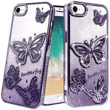 For iPhone 16e Case Bling Butterflies 3D Glitter Phone Cover + Tempered Glass