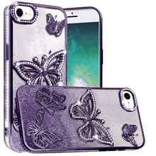 For iPhone 16e Case Bling Butterflies 3D Glitter Phone Cover + Tempered Glass