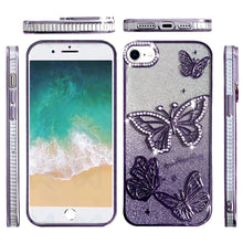 For iPhone 16e Case Bling Butterflies 3D Glitter Phone Cover + Tempered Glass