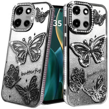 For Moto G Stylus 2025 Case Bling Butterflies 3D Glitter Cover + Tempered Glass