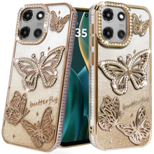 For Moto G Stylus 2025 Case Bling Butterflies 3D Glitter Cover + Tempered Glass