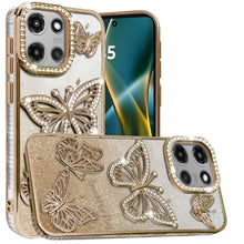 For Moto G Stylus 2025 Case Bling Butterflies 3D Glitter Cover + Tempered Glass