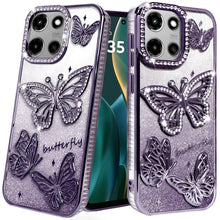 For Moto G Stylus 2025 Case Bling Butterflies 3D Glitter Cover + Tempered Glass