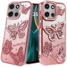 For Moto G Stylus 2025 Case Bling Butterflies 3D Glitter Cover + Tempered Glass