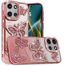 For Moto G Stylus 2025 Case Bling Butterflies 3D Glitter Cover + Tempered Glass