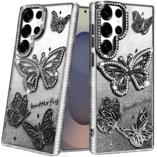 For Samsung S25 Ultra Case Bling Butterflies 3D Glitter Cover + Tempered Glass