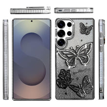 For Samsung S25 Ultra Case Bling Butterflies 3D Glitter Cover + Tempered Glass