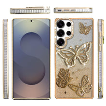 For Samsung S25 Ultra Case Bling Butterflies 3D Glitter Cover + Tempered Glass