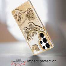 For Samsung S25 Ultra Case Bling Butterflies 3D Glitter Cover + Tempered Glass