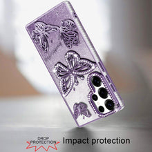 For Samsung S25 Ultra Case Bling Butterflies 3D Glitter Cover + Tempered Glass