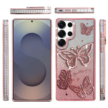 For Samsung S25 Ultra Case Bling Butterflies 3D Glitter Cover + Tempered Glass