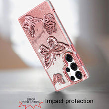 For Samsung S25 Ultra Case Bling Butterflies 3D Glitter Cover + Tempered Glass