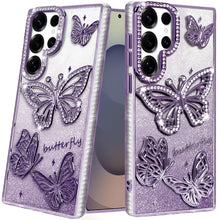 For Samsung S26 Ultra Case Bling Butterflies 3D Glitter Cover + Tempered Glass