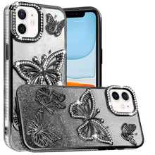 For iPhone 11 6.1 in. Case Bling Butterflies 3D Glitter Cover + Tempered Glass